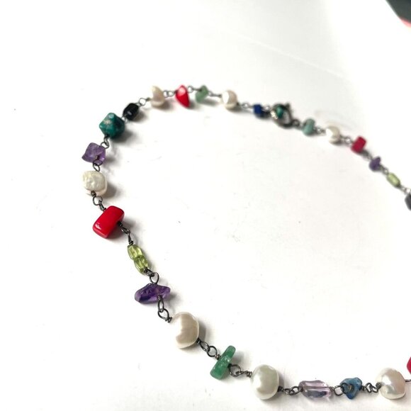 Silpada 925 Sterling Silver Freshwater Pearl & Gemstone Chain Link Necklace - Picture 2 of 5